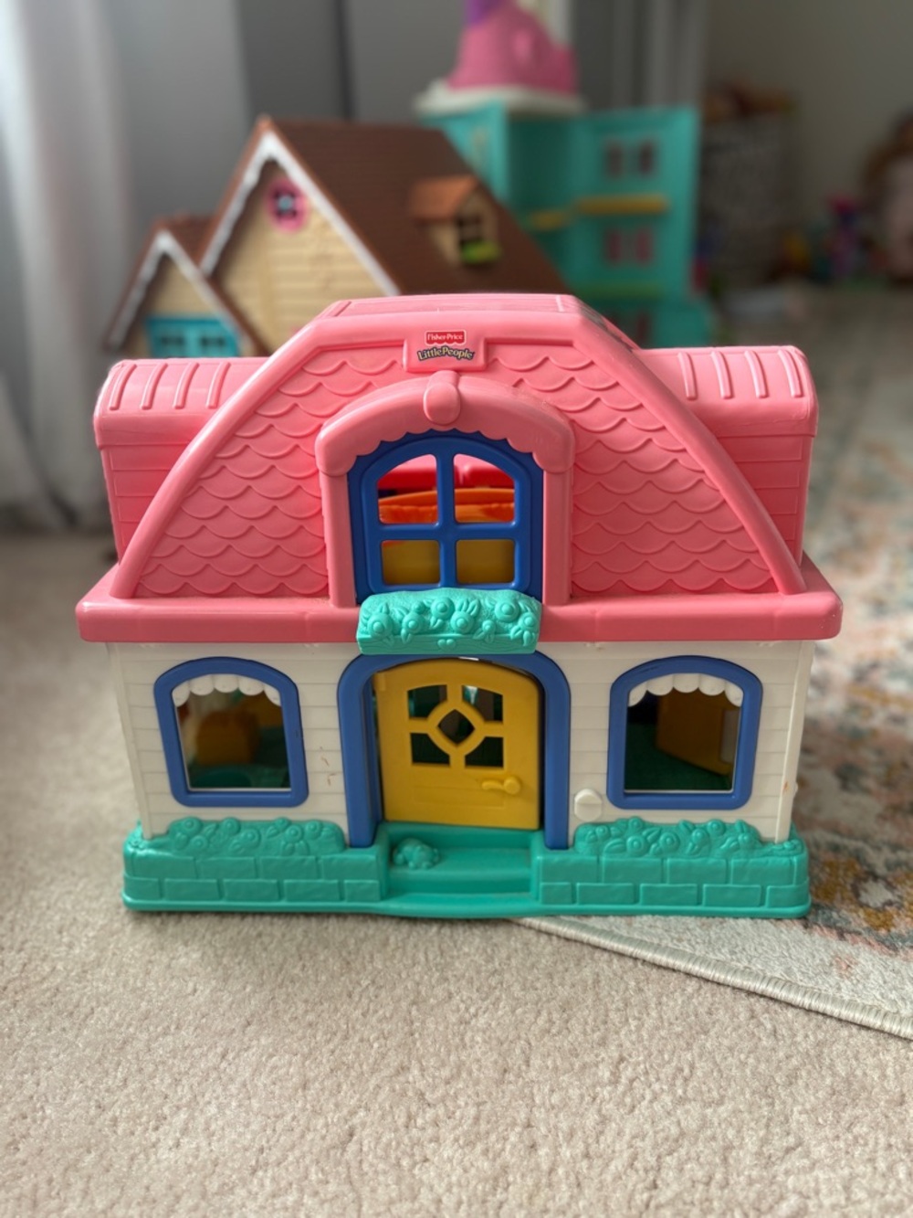 Vintage Fisher-Price Pink and Teal Plastic Playhouse - little people